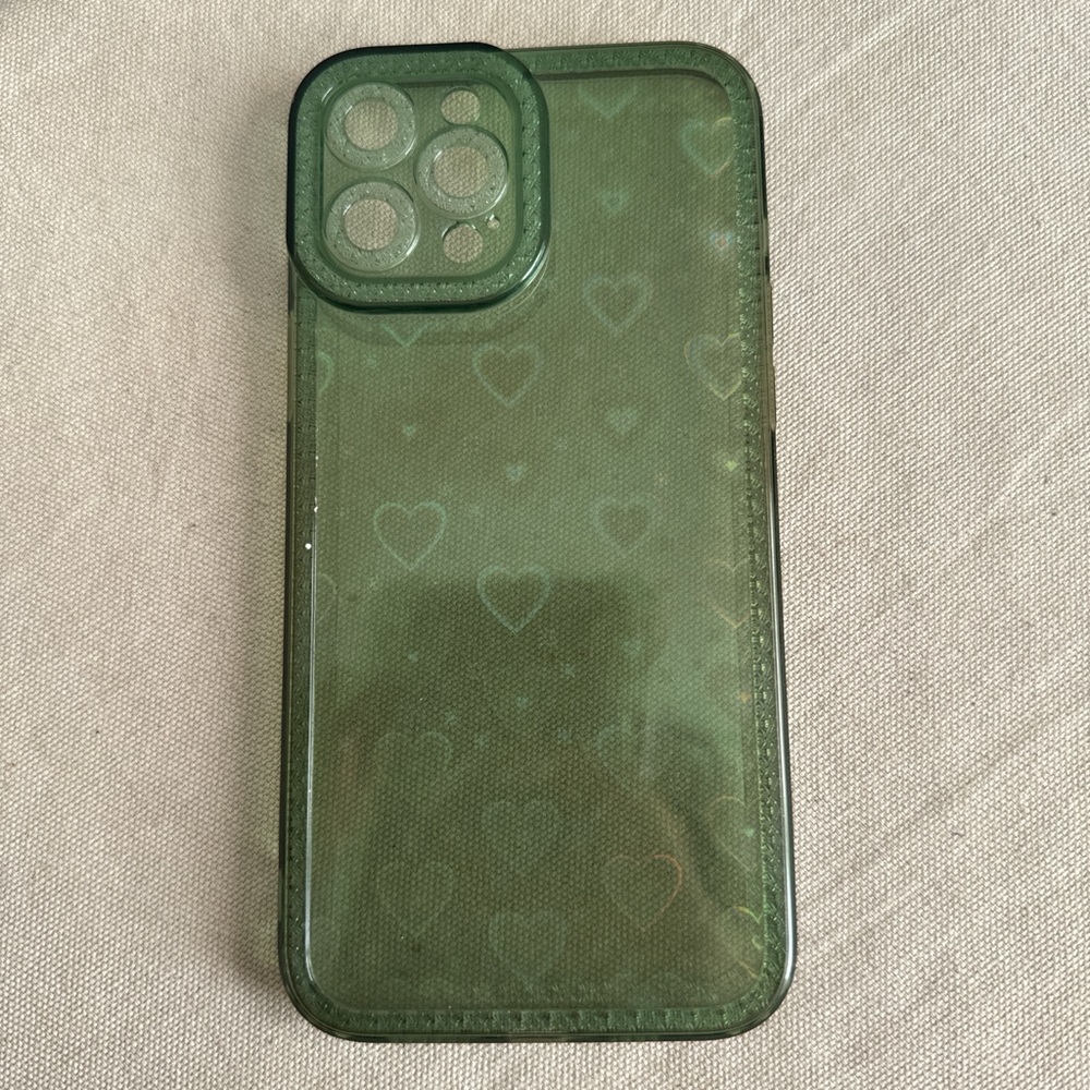 iPhone 12 Pro Max Green Holographic Hearts Case